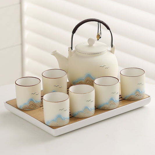 Matte distant-mountain tea set – detail