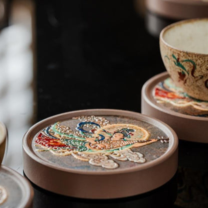 Dunhuang Flying Apsaras Ceramic Tea Saucer – Relief Carved