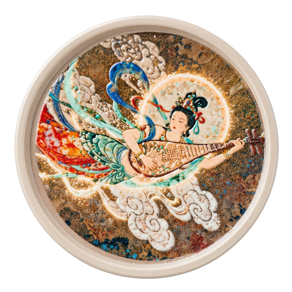 Dunhuang Flying Apsaras Ceramic Tea Saucer – Relief Carved