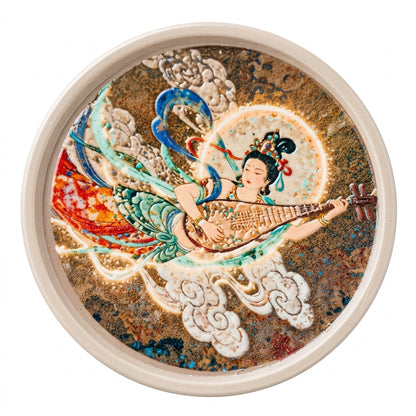 Dunhuang Flying Apsaras Ceramic Tea Saucer – Relief Carved