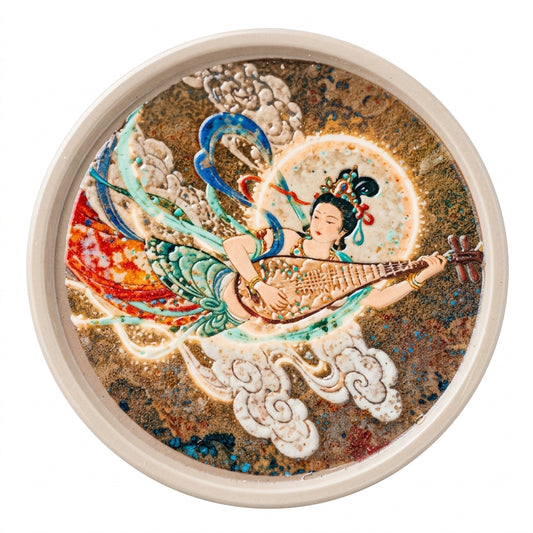 Dunhuang Flying Apsaras Ceramic Tea Saucer – Relief Carved