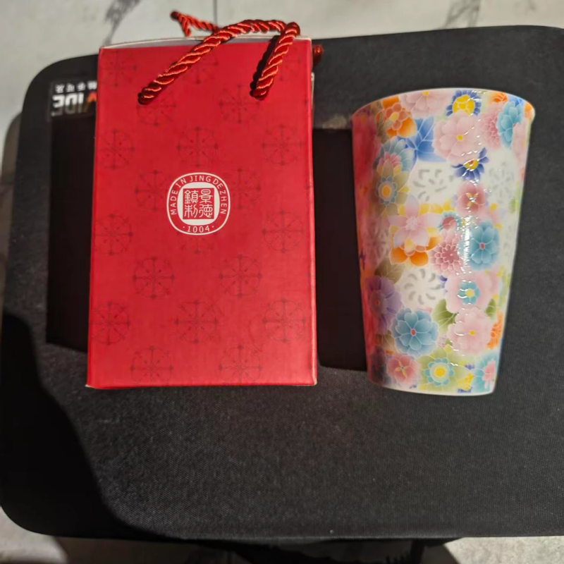 Side view of the translucent Jingdezhen rice-grain mug