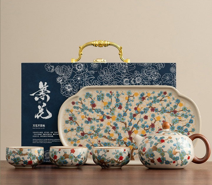 Ru-Style Golden Plum tea set – Xishi Pot + 3 Cups + Ru Tray + Gift Box