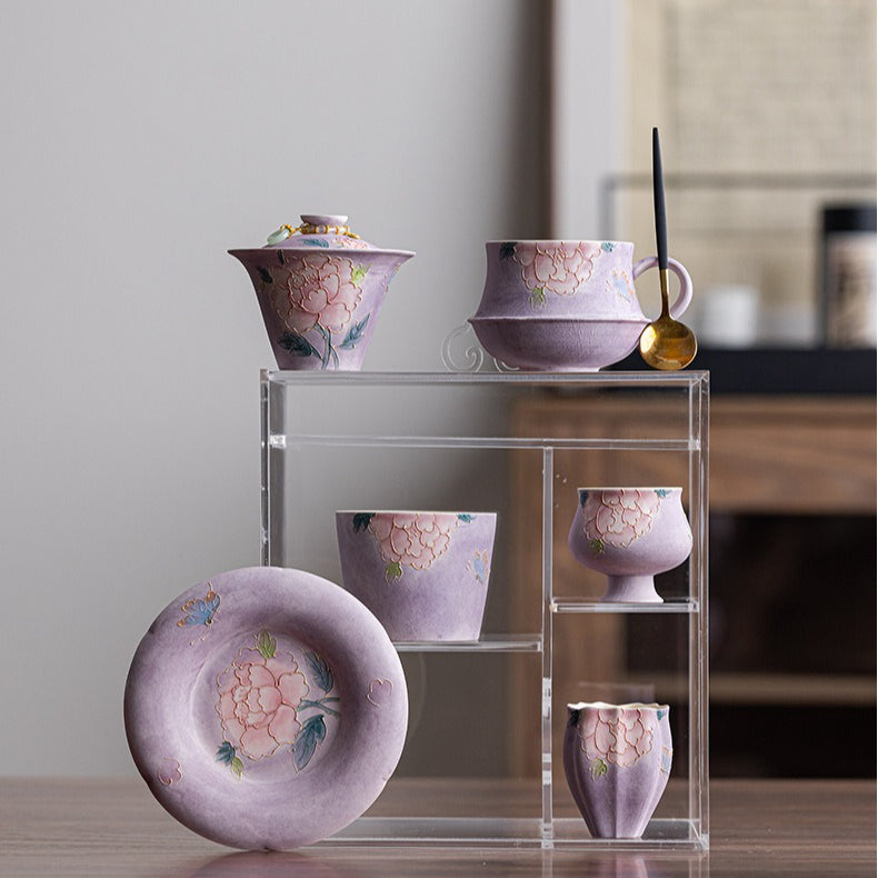 Purple Mist Peony hand-painted porcelain – detail