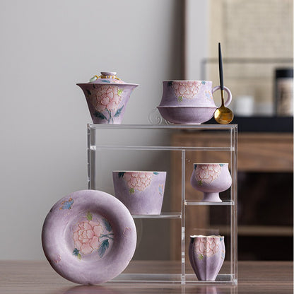 Purple Mist Peony hand-painted porcelain – detail