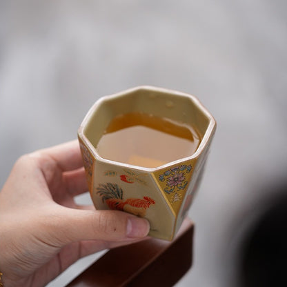 Golden Rooster Dawn Ru-Style Ceramic Tea Cup – Crackle Glaze