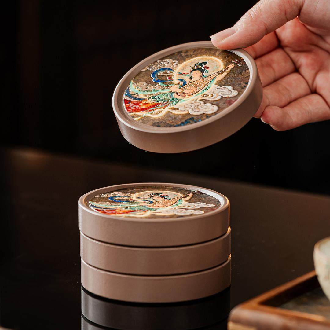 Dunhuang Flying Apsaras Ceramic Tea Saucer – Relief Carved