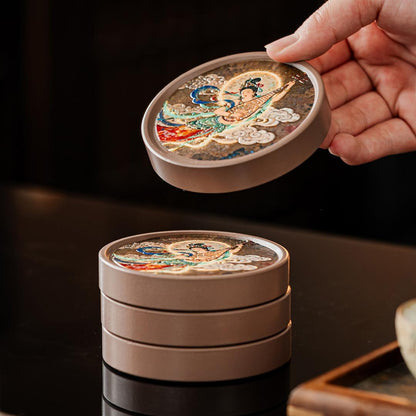 Dunhuang Flying Apsaras Ceramic Tea Saucer – Relief Carved