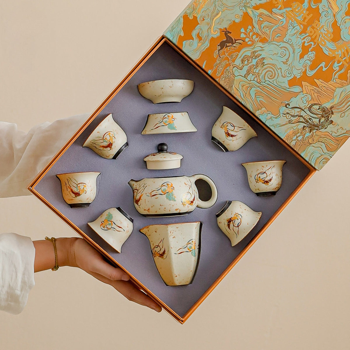 Dunhuang Flying Apsaras Flint-Red Xishi Teapot Tea Set – Gift Box
