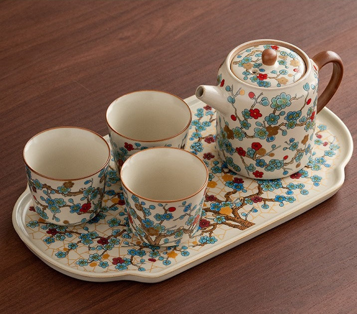 Ru-Style Golden Plum tea set – Straight-Body Pot + 3 Cups + Ru Tray
