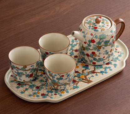 Ru-Style Golden Plum tea set – Straight-Body Pot + 3 Cups + Ru Tray