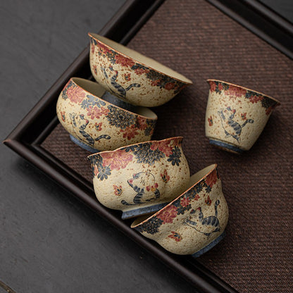 Blue-and-white cat master cup – detail
