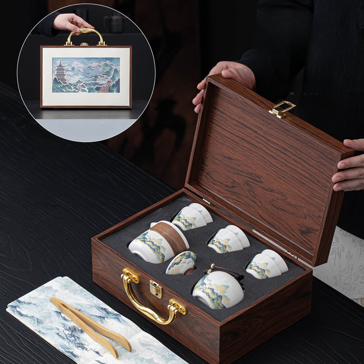 Thousand-Li Landscape travel tea set – detail