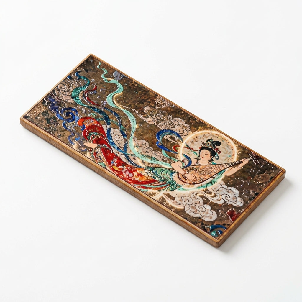 Dunhuang Flying Apsaras Ceramic Tea Tray – Bamboo Base