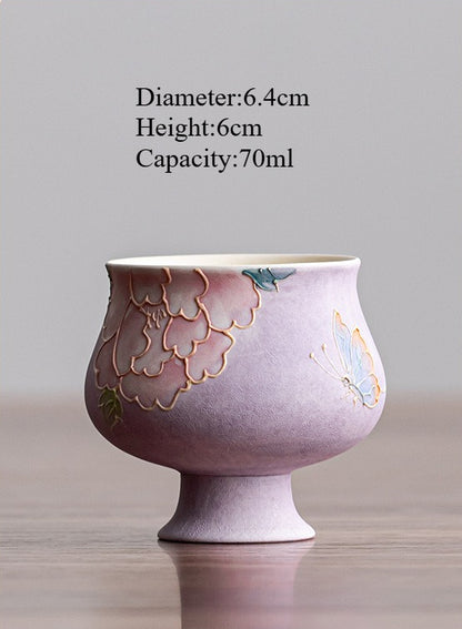 Purple Mist Peony Hand-Painted Porcelain – Misheng Cup – 70ml