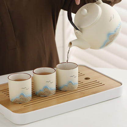 Matte distant-mountain tea set – detail