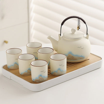 Matte distant-mountain tea set – detail