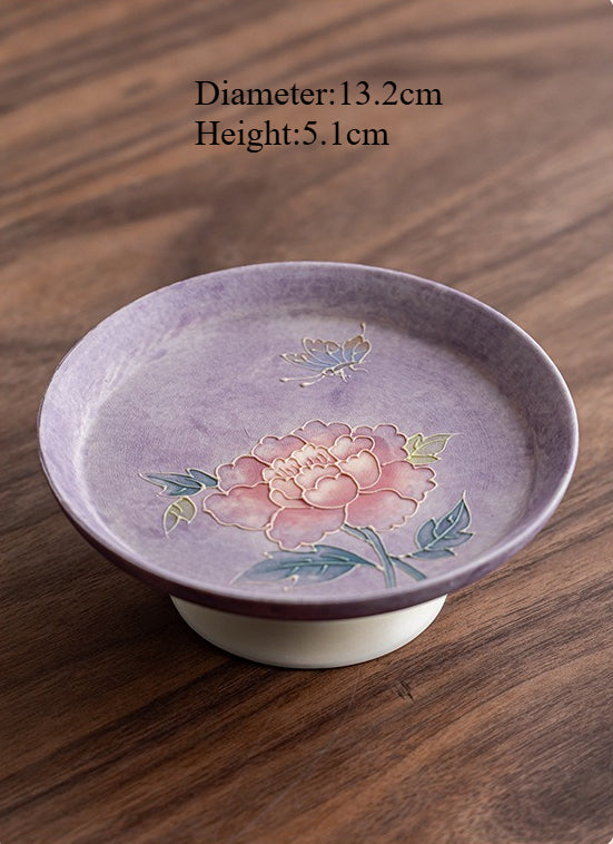 Purple Mist Peony Hand-Painted Porcelain – Stemmed Fruit Dish