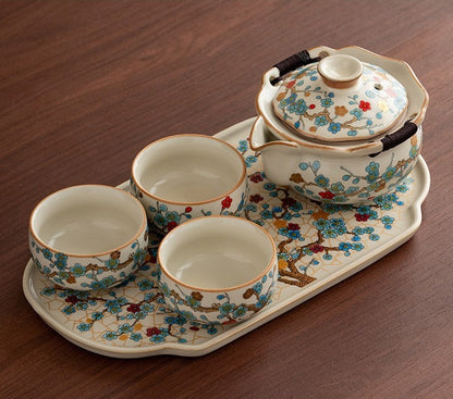 Ru-Style Golden Plum tea set – Handle Pot + 3 Cups + Ru Tray