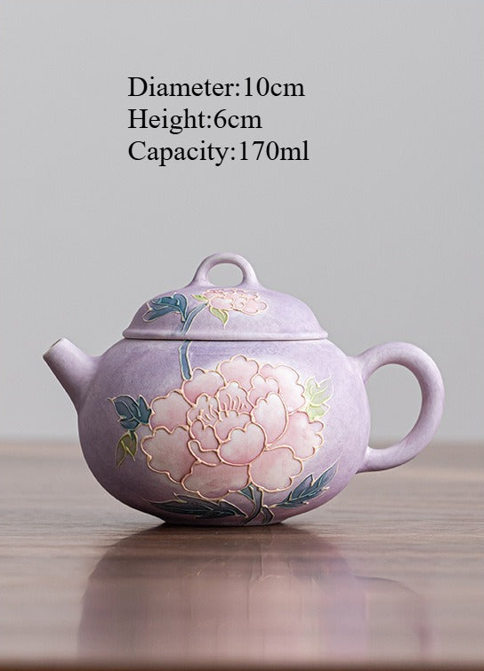 Purple Mist Peony Hand-Painted Porcelain – Teapot – 170ml