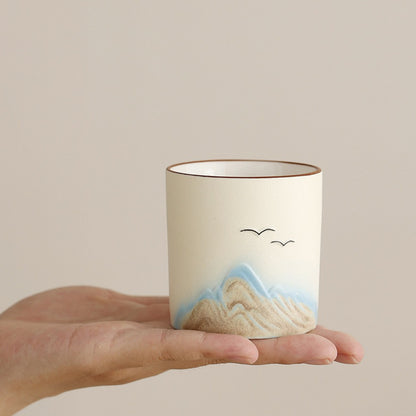 Matte distant-mountain tea set – detail
