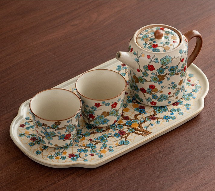 Ru-Style Golden Plum tea set – Straight-Body Pot + 2 Cups + Ru Tray