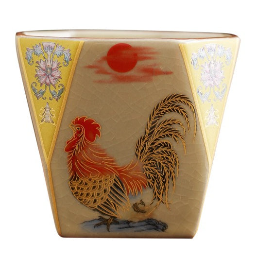 Golden Rooster Dawn Ru-Style Ceramic Tea Cup – Crackle Glaze