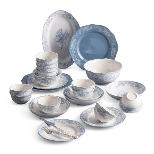 Blue Danube Dinnerware Set – Scalloped Bowls & Plates