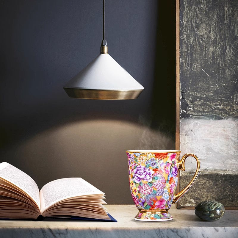 Patterned Porcelain Mug with Spoon