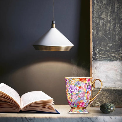 Patterned Porcelain Mug with Spoon