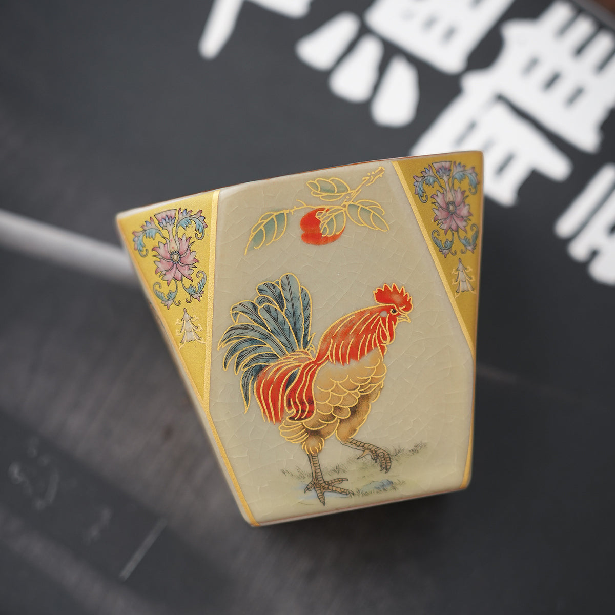 Golden Rooster Dawn Ru-Style Ceramic Tea Cup – Crackle Glaze