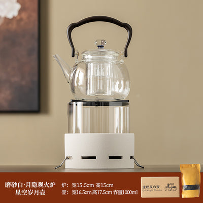 Moonlit Fire Charcoal Stove - White + Clear Fortune Teapot + Charcoal
