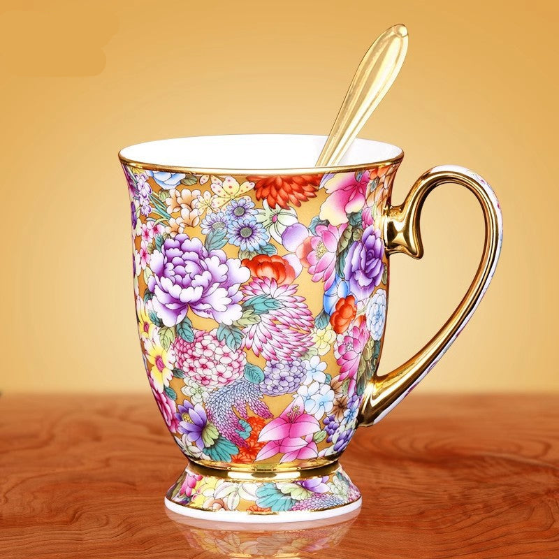Patterned Mug with Spoon - 260 ml Desk Tea and Coffee Cup - product image