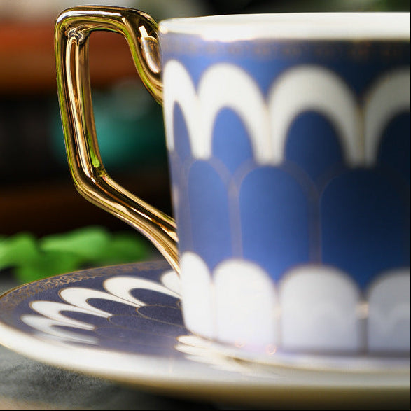 Pink and Blue Porcelain Cup and Saucer Set