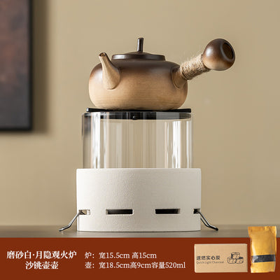 Moonlit Fire Charcoal Stove - White + Palace Lantern Gradient Sand Teapot + Charcoal
