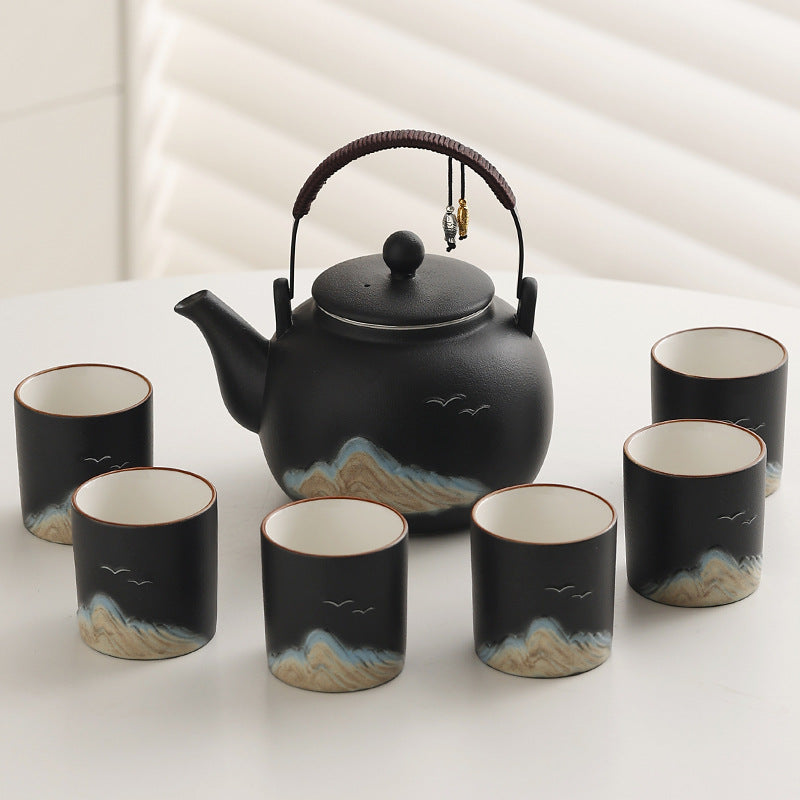 Matte Distant-Mountain Tea Set – Black / No Tray