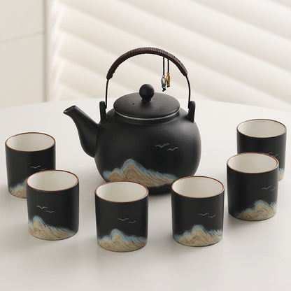 Matte Distant-Mountain Tea Set – Black / No Tray
