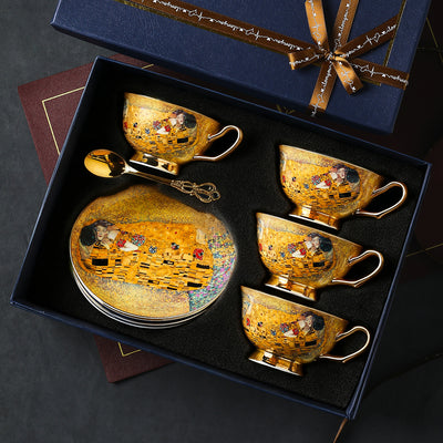 Egyptian Couple Four Cups + Four Saucers + Four Spoons - Gift Box