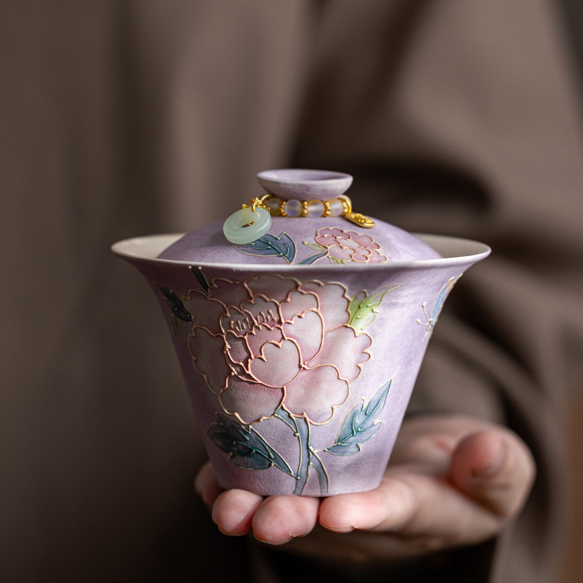 Purple Mist Peony hand-painted porcelain – detail