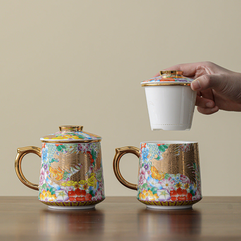 Dragon and Phoenix Lidded Porcelain Mug