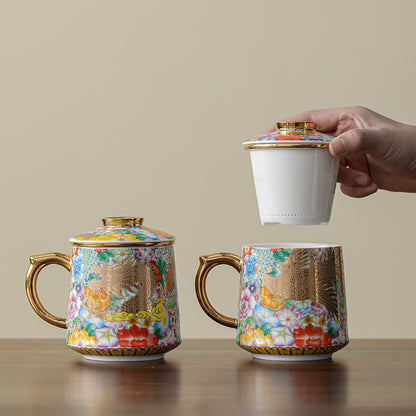 Dragon and Phoenix Lidded Porcelain Mug