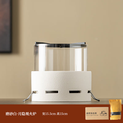 Moonlit Fire Charcoal Stove - White + Quick-Ignition Charcoal and Wood Charcoal