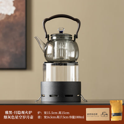Moonlit Fire Charcoal Stove - Black + Smoky Gray Fortune Teapot + Charcoal