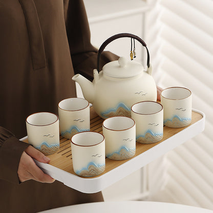 Matte distant-mountain tea set – detail