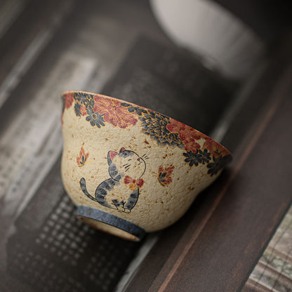 Blue-and-white cat master cup – detail