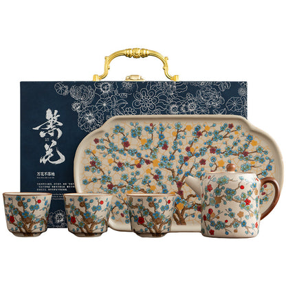 Ru-Style Golden Plum gongfu tea set with teapot, cups, and tea tray
