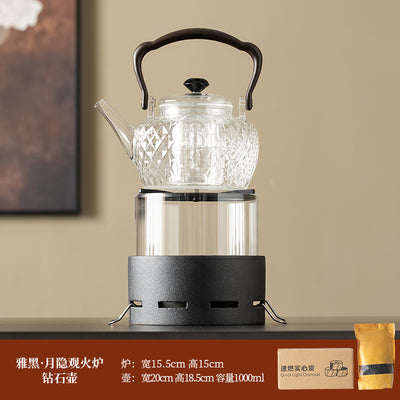 Moonlit Fire Charcoal Stove - Black + Clear Diamond Teapot + Charcoal