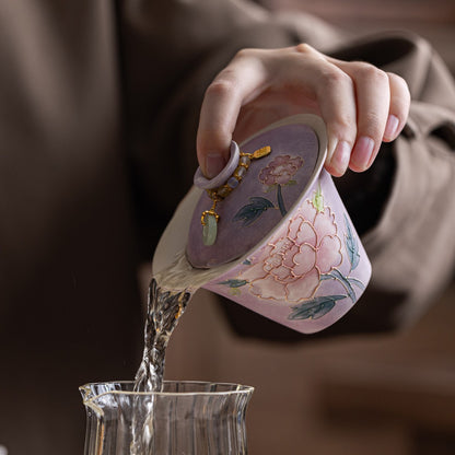 Purple Mist Peony hand-painted porcelain – detail
