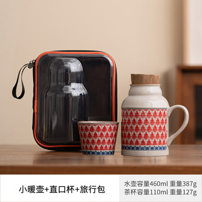 Ash-Tone [Thousand Buddhas] Small Warming Pot + Tasting Cup + Travel Case