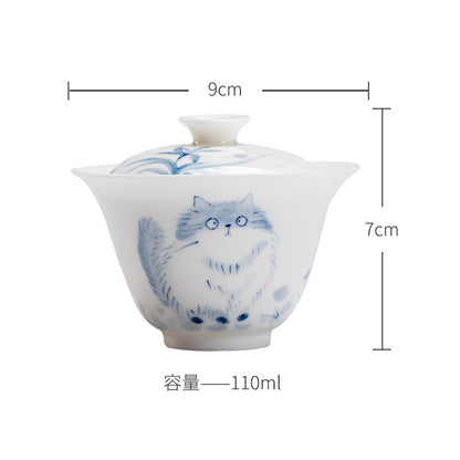 Hand-Painted Blue-and-White Cat Gaiwan – Cat Gaiwan / 110ml
